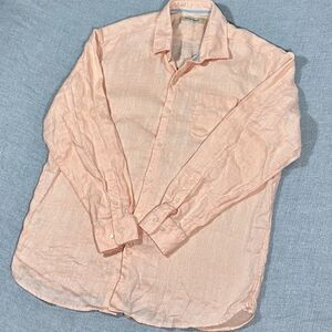 Tommy Bahama 100% Linen Peach Woven Texture Long Sleeve Shirt Men’s Size XL